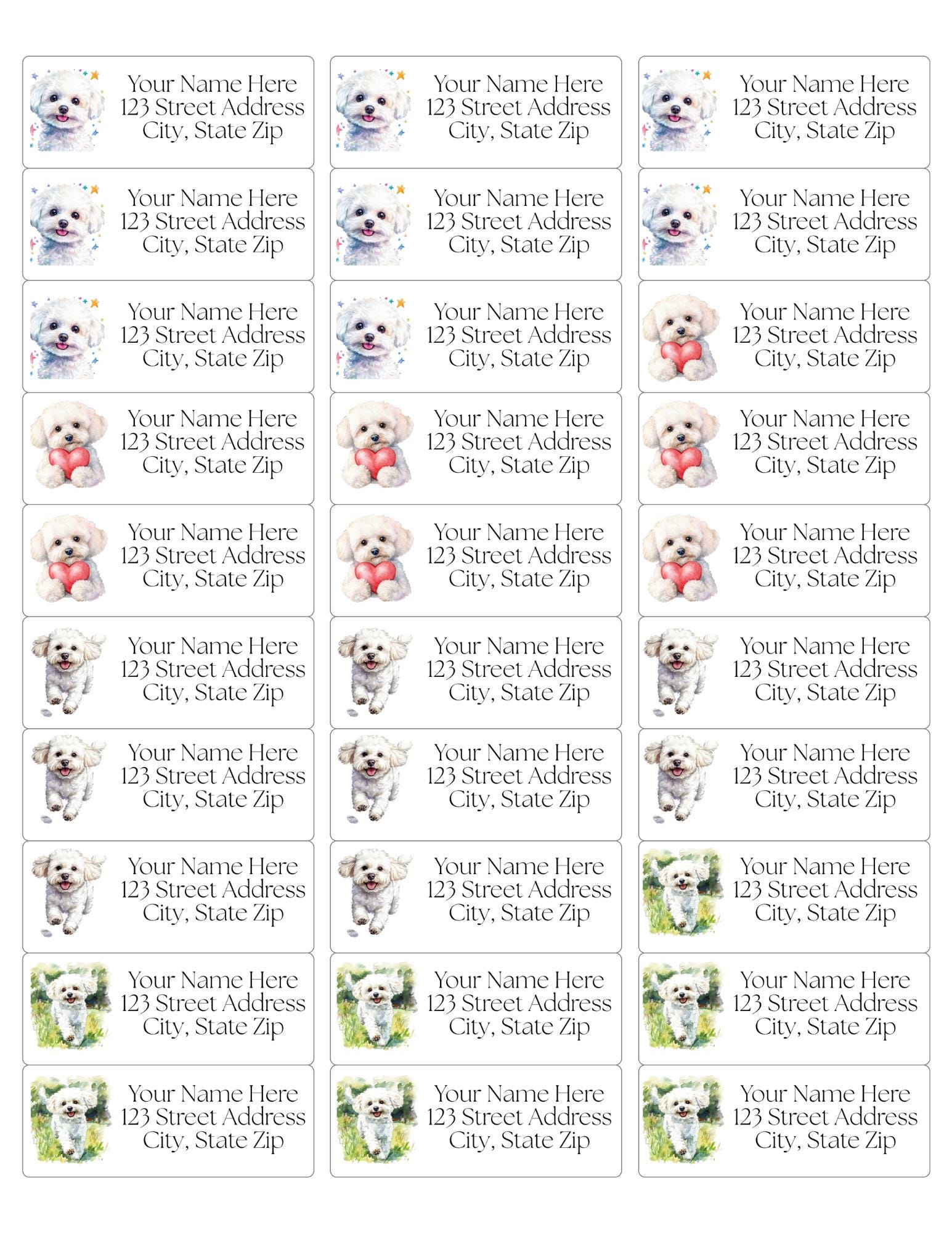 Bichon Frise Return Address Labels: Custom Dog Mom Stickers - The Pawprint Paperie