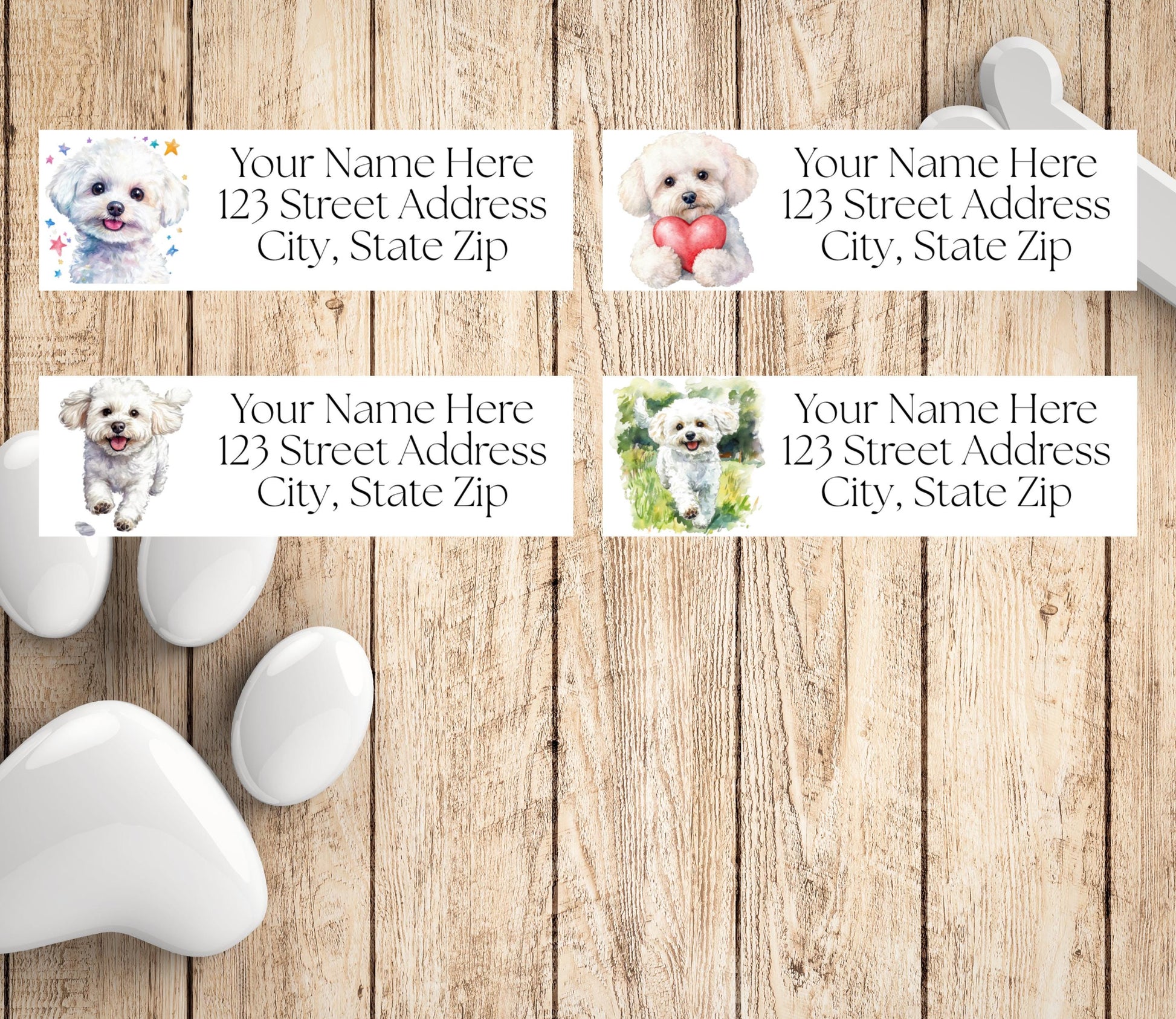 Bichon Frise Return Address Labels: Custom Dog Mom Stickers - The Pawprint Paperie