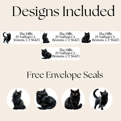 Black Cat Return Address Labels FREE Envelope Seal Stickers a gift for cat lovers - The Pawprint Paperie