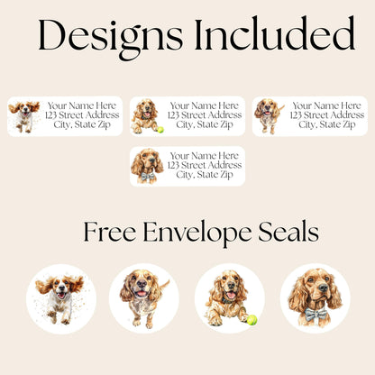 Cocker Spaniel Return Address Label with FREE matching envelope seal stickers - The Pawprint Paperie