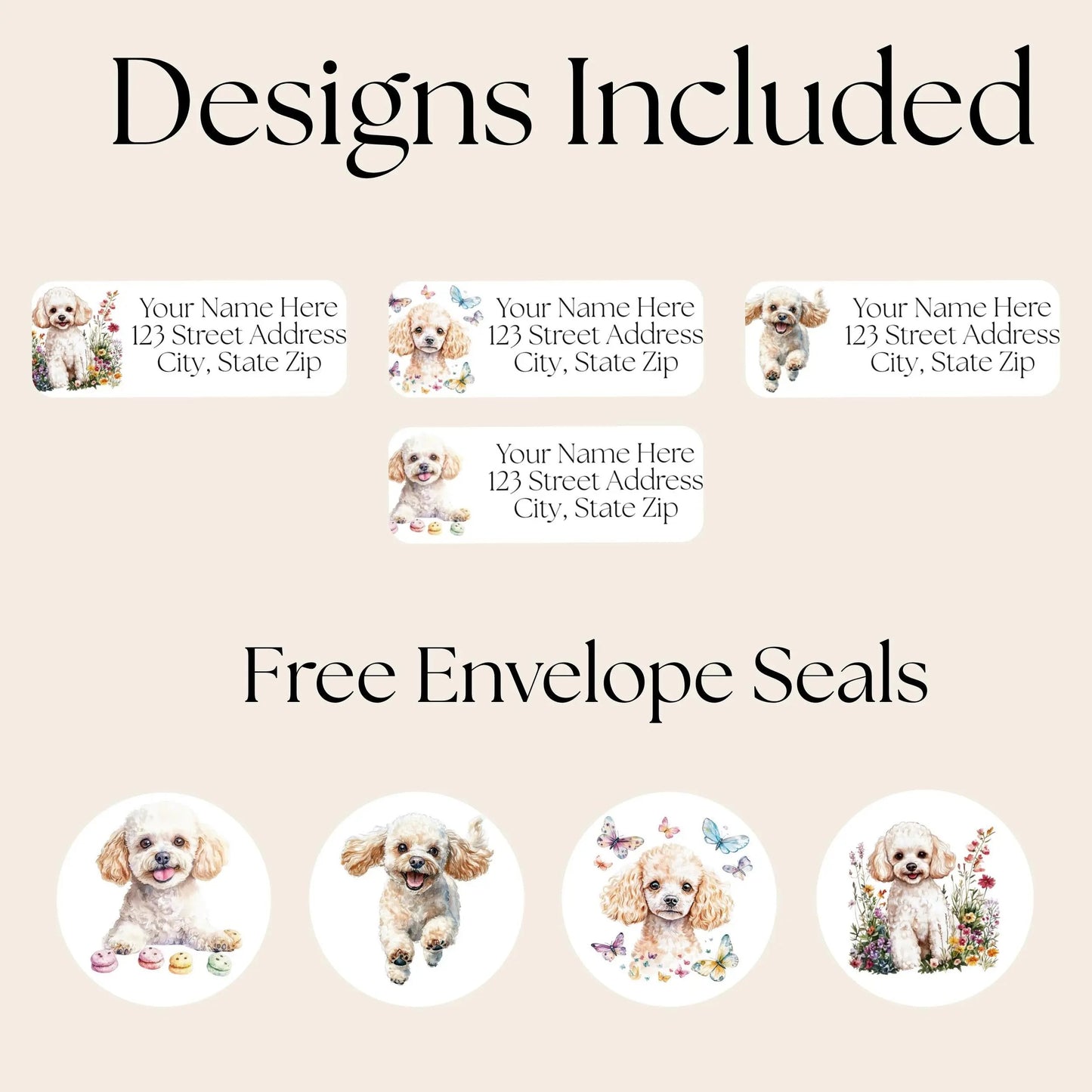 Miniature Poodle Return Address Labels with FREE Matching Envelope Seal Stickers – Dog Lover Gift, Stationery Labels, Mailing Stickers - The Pawprint Paperie