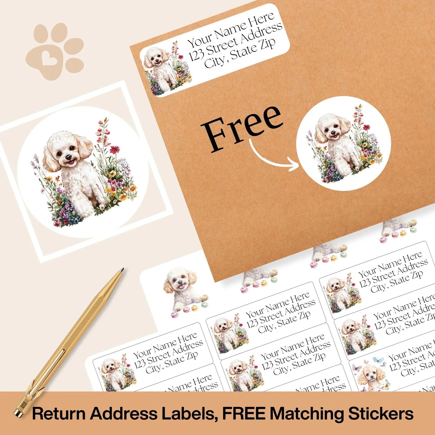 Miniature Poodle Return Address Labels with FREE Matching Envelope Seal Stickers – Dog Lover Gift, Stationery Labels, Mailing Stickers - The Pawprint Paperie
