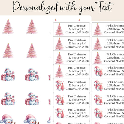 Pink & Gold Christmas Tree Return Address Labels: Complete with FREE envelope seal stickers - The Pawprint Paperie