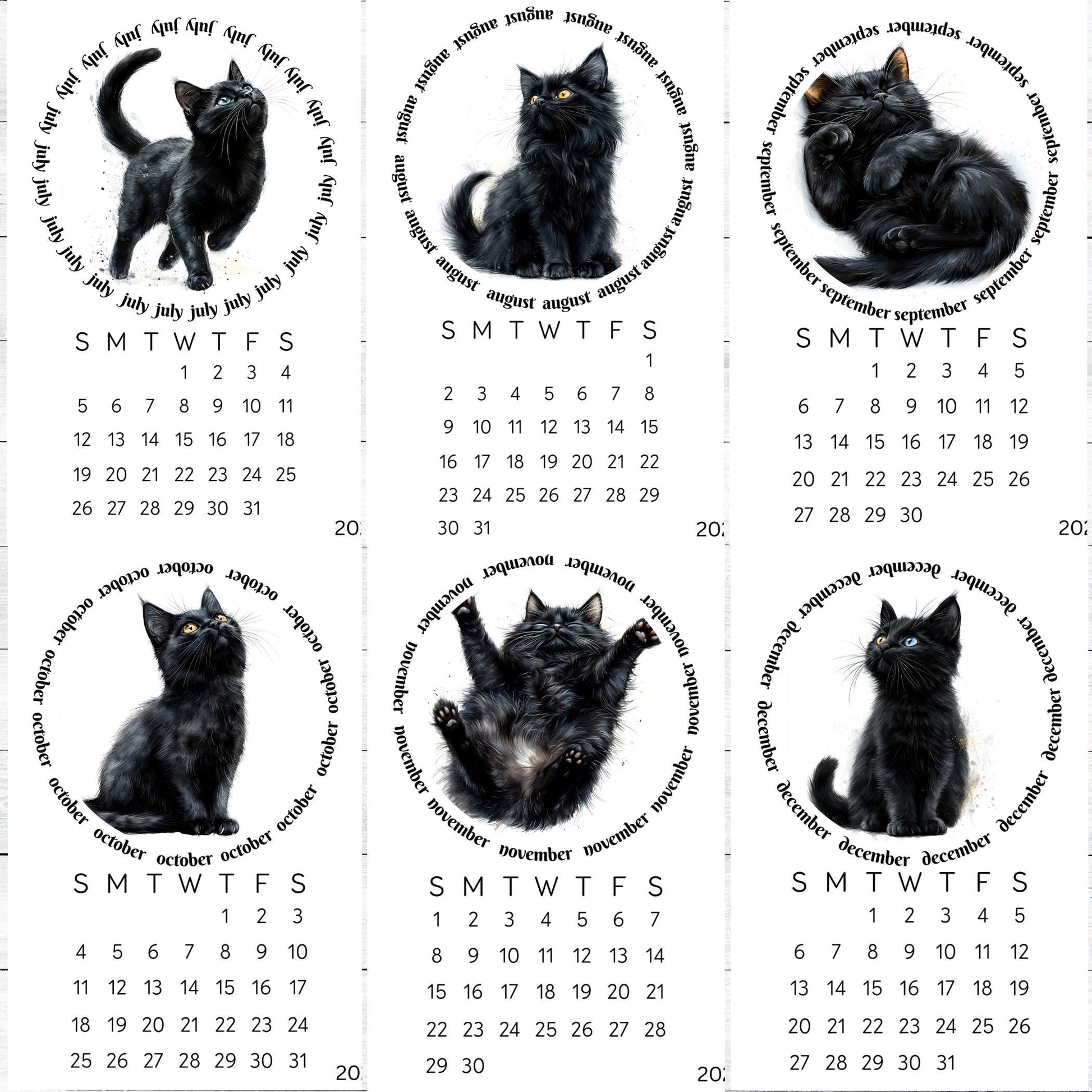 2026 Cute Black Cat Mini Desk Calendar – 3.3&quot; x 4.5&quot; Laminated, Optional Wood Easel Stand, Cat Lover Gift, Small Desktop Office Decor - The Pawprint Paperie