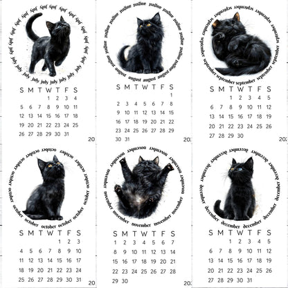 2026 Cute Black Cat Mini Desk Calendar – 3.3&quot; x 4.5&quot; Laminated, Optional Wood Easel Stand, Cat Lover Gift, Small Desktop Office Decor - The Pawprint Paperie