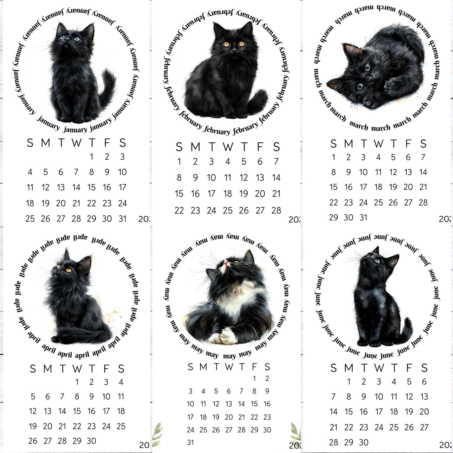 2026 Cute Black Cat Mini Desk Calendar – 3.3&quot; x 4.5&quot; Laminated, Optional Wood Easel Stand, Cat Lover Gift, Small Desktop Office Decor - The Pawprint Paperie