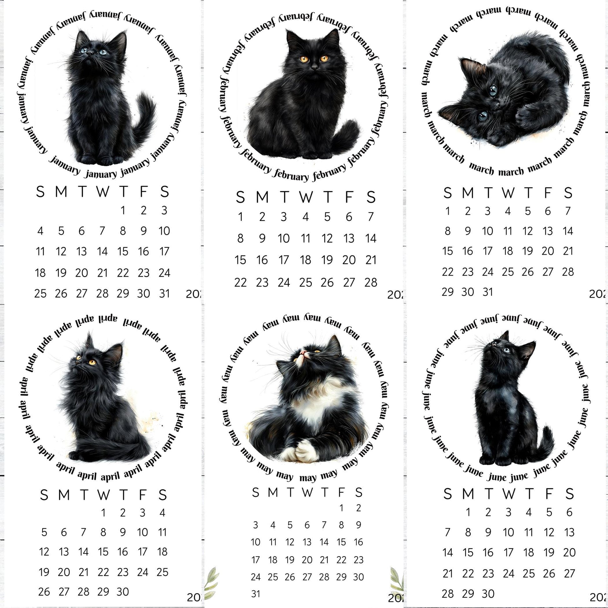 2026 Cute Black Cat Mini Desk Calendar – 3.3&quot; x 4.5&quot; Laminated, Optional Wood Easel Stand, Cat Lover Gift, Small Desktop Office Decor - The Pawprint Paperie
