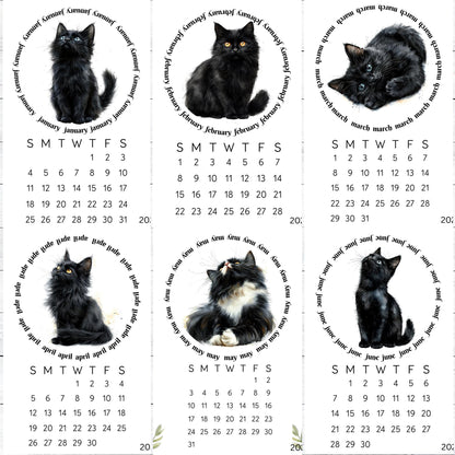 2026 Cute Black Cat Mini Desk Calendar – 3.3&quot; x 4.5&quot; Laminated, Optional Wood Easel Stand, Cat Lover Gift, Small Desktop Office Decor - The Pawprint Paperie