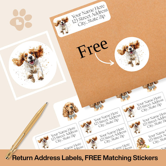 Cocker Spaniel Return Address Label with FREE matching envelope seal stickers - The Pawprint Paperie