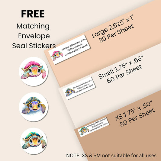 Colorful Sea Turtle Return Address Labels – Ocean Beach Mailing Stickers with FREE Matching Envelope Seals – Coastal Stationery Gift Idea - The Pawprint Paperie