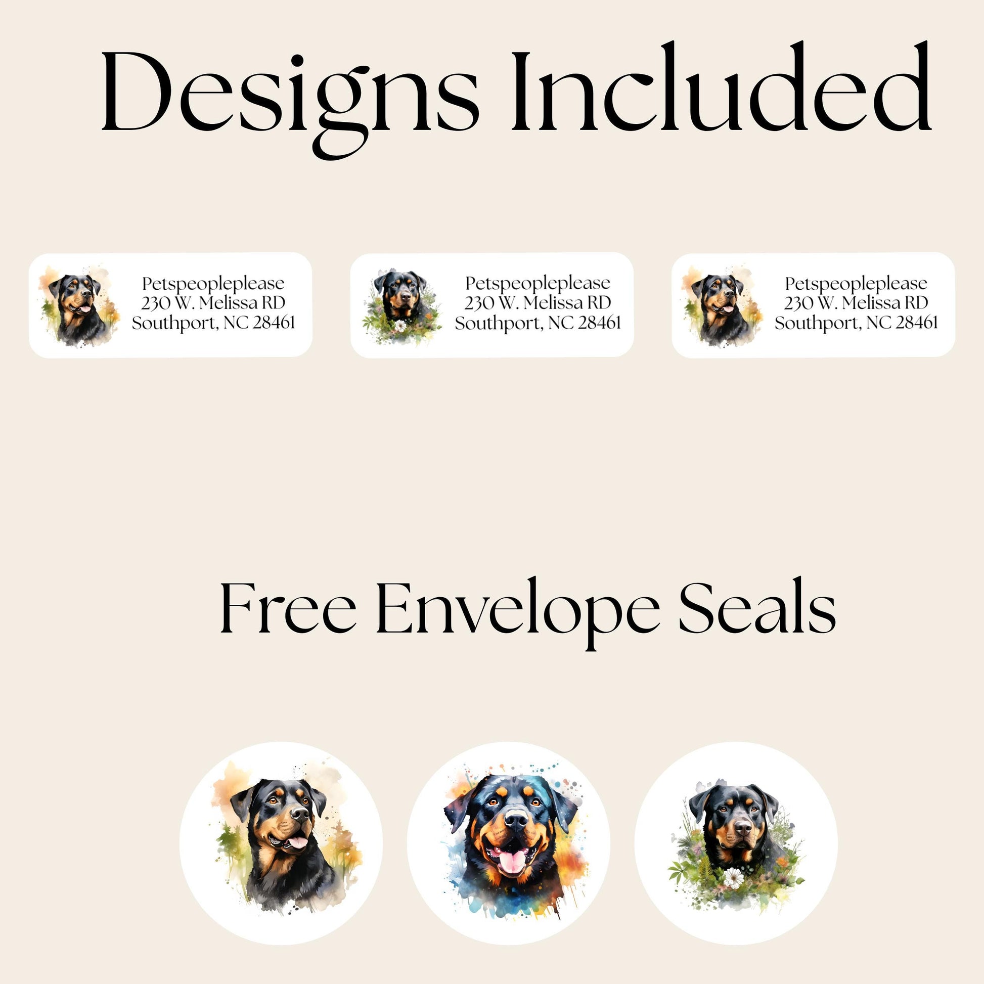 Personalized Rottweiler Return Address Labels – Custom Mailing Stickers with FREE Matching Envelope Seals – Unique Gift for Dog Lovers - The Pawprint Paperie