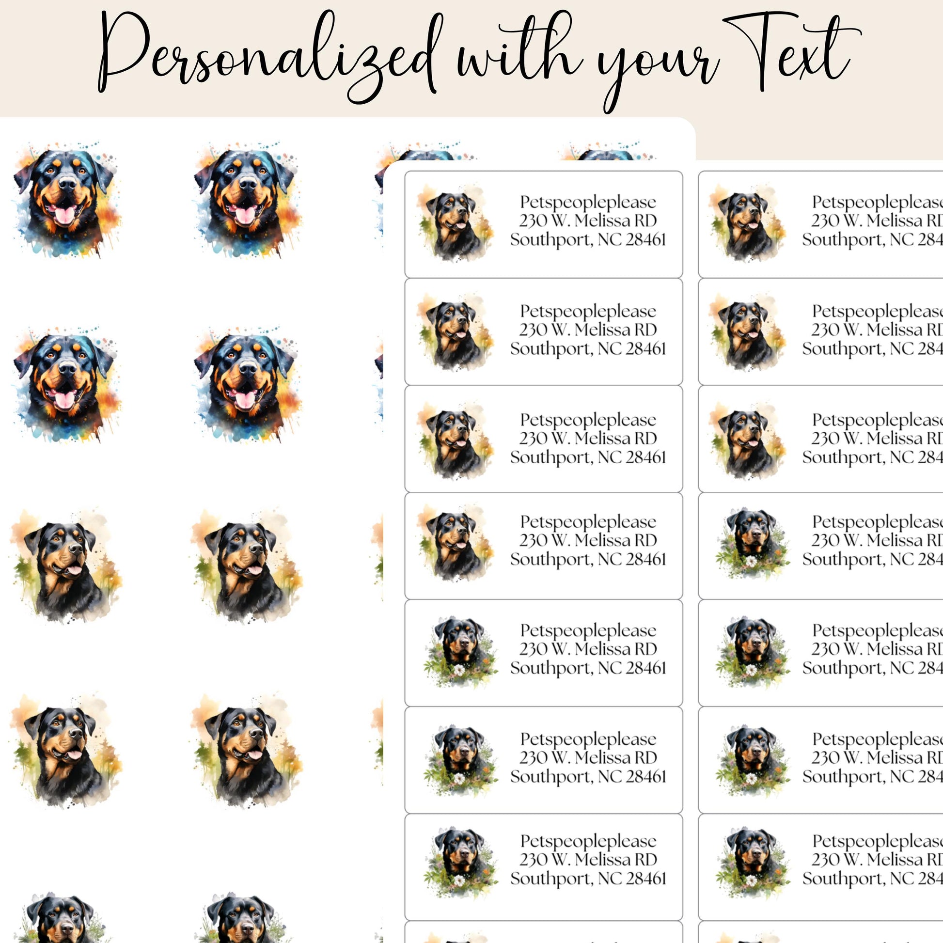 Personalized Rottweiler Return Address Labels – Custom Mailing Stickers with FREE Matching Envelope Seals – Unique Gift for Dog Lovers - The Pawprint Paperie