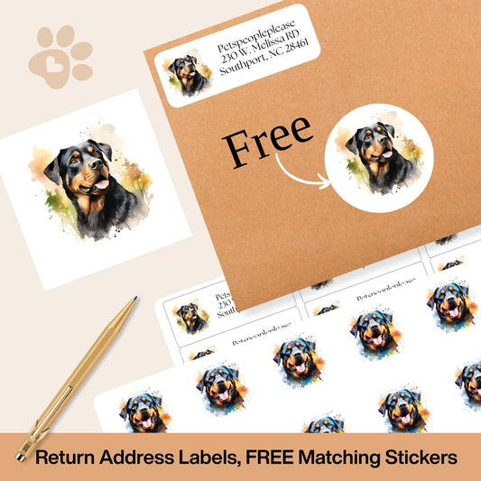 Personalized Rottweiler Return Address Labels – Custom Mailing Stickers with FREE Matching Envelope Seals – Unique Gift for Dog Lovers - The Pawprint Paperie