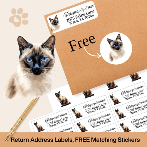 Siamese Cat Return Address Labels + Matching Envelope Seal Stickers - The Pawprint Paperie
